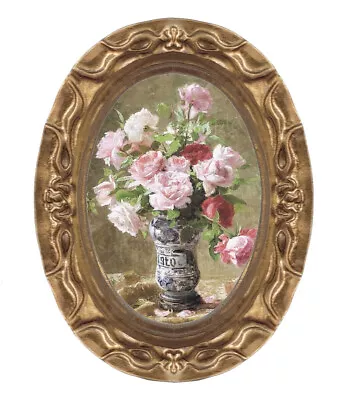 1800's Still Life Floral Flowers Pink Roses Miniature Dollhouse Art Picture 8338 • $10.95