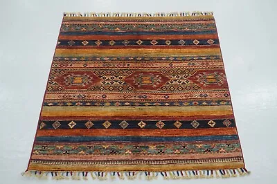 3 X 3 Ft Multicolor Gabbeh Afghan Hand Knotted Wool Tribal Small Square Area Rug • $339