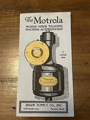 Original Motrola Automatic Talking Machine Winder Sales Pamphlet • $29