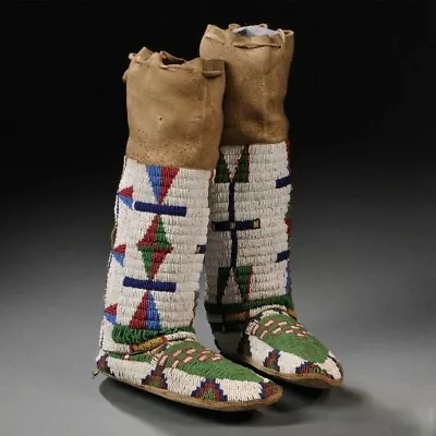 Powwow Regalia Native Woman Handmade Beaded Moccasin With Leggings • $499