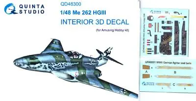 Quinta Studios 1/48 MESSERSCHMITT Me-262 HGIII 3D DECAL COLORED INTERIOR SET Amu • $10.99