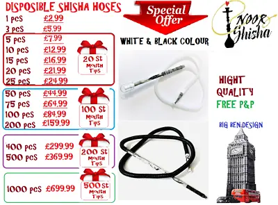 Disposable Shisha Hookah Hose Hygiene 160cm 63  High Quality + Free Mouth Tips  • £5.99