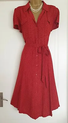 £30 • Buy Vintage 40s 50s Style Red White Polka Dot Repro Party Shirt Tea Dress 10 No Belt