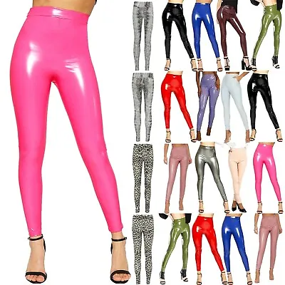 Women Leggings Elasticated Ladies Look Shiny Vinyl PVC Wet Disco High Waist Pant • $17.67