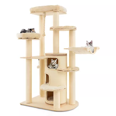 Multi-Level Cat Tree Solid Wood Cat Tower W/ 3-story Cat Condo House Furniture • $303.95