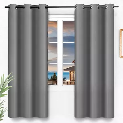 2 Panels Set Blackout Window Curtain Drop Thermal Insulated Grommet Curtain Grey • $26.99