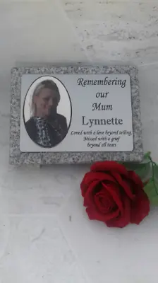 Personalised Grey Granite Not Marble Engraved Photo Memorial Grave Plaque Stone  • £47