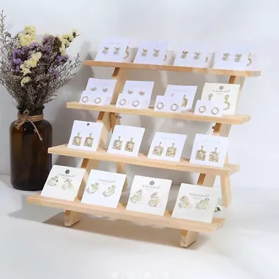 3/4 Tiers Earring Holder Wooden Display Rack For Jewelry Rings Shelf Watch Stand • $14.99