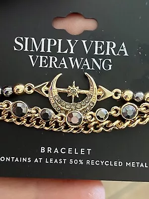 Simply Vera Wang Gold Bracelet Moon Star Layered PRETTY Marcasite Rhinestone NWT • $8.80