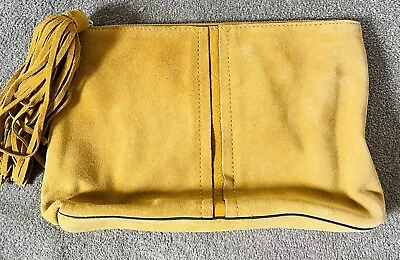 🌼 Next BNWOT Mustard Leather & Suede Clutch Bag With Zip Tassel • £15