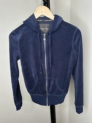 Victoria Secret Blue Velour Y2K Tracksuit Hoodie Sweatshirt Size XS • $12