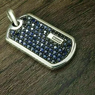 Round Lab Created Sapphire Diamond Men's Dog Tag Pendant 14K White Gold Plated • $79.99