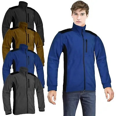 Mens Full Zip Fleece Jacket Anti Pill Polar Contrast Outdoor Warm Work Hiking • £11.97