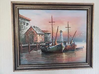 Max Savy Original Oil Painting Harbour Scene • £65