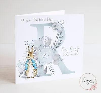 £3.99 • Buy PERSONALISED PETER RABBIT INITIAL Christening Card - Christening Day