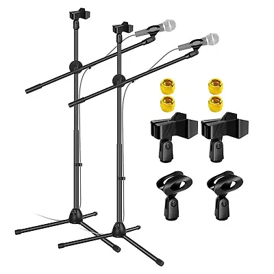 5Core 2x Microphone Stand Dual Mic Clip Boom Arm Foldable Tripod Height Adjust • $35.99