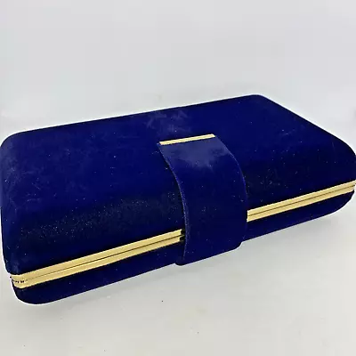 Mele Jewelry Box Blue Velvet Gold Trim Divided Earring Ring Vintage • $69.99