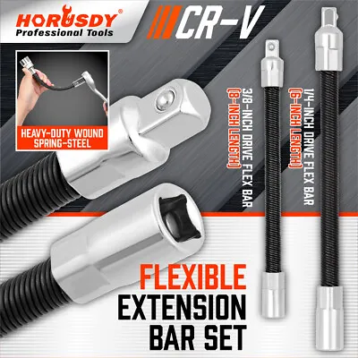 2pc Flexible Socket Extension Bar Shaft Set Drive 1/4  X 6  - 3/8  X 8  Extender • $11.99