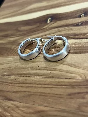 Vintage Sterling Silver 90s Chunky Modernist Hoop Pierced Earrings 925 • $37.50