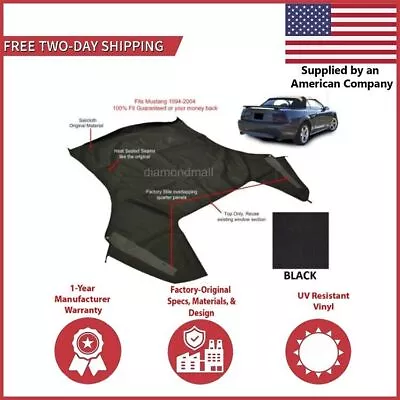 Fits Ford Mustang Convertible Soft Top (Top Section Only) BLACK Sailcloth 94-04 • $188.10