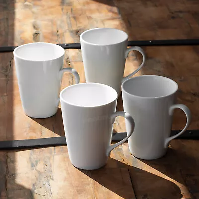 Set Of 4 Tall White Latte Mugs Large Plain Porcelain Coffee Hot Chocolate Cups • £24.99