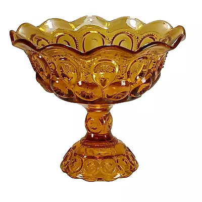 LE Smith Moon And Stars Amber Glass Pedestal Open Candy Dish  7.5  Tall • $24.97