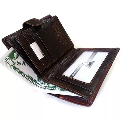 NEW Button Lock Wallet Brown Luxury Men's Wallet ID.Card Coin Wallet  • $19.99