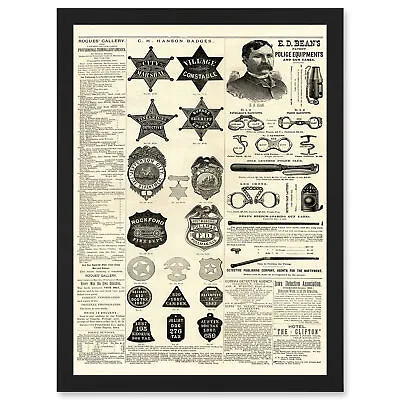 £19.98 • Buy Magazine Page Police Equipment Sheriff Badge USA Framed A3 Wall Art Print