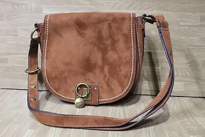 Mantaray Brown Suede Cross Body Satchel Bag Very Good Condition Brass Accents • £13.49