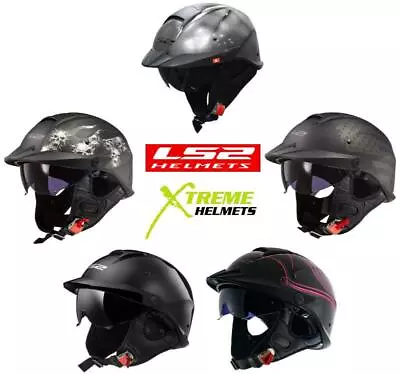 LS2 Rebellion Half Helmet Peak Visor Drop Down Shield Bluetooth Ready DOT XS-2XL • $119.98