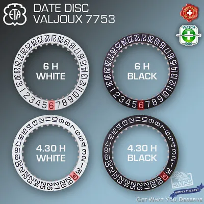 Date Disc For Movement Eta Valjoux 7753 6h + 4.30h: White And Black • $20