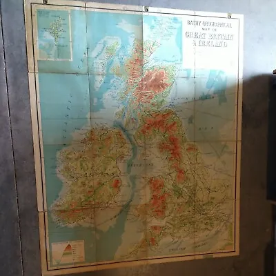 Vintage Linen Backed A.J. Nystrom Large Map 52x43 Great Britain Ireland • $120