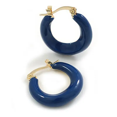 Small Blue Enamel Hoop Earrings In Gold Tone - 22mm D • £14.90