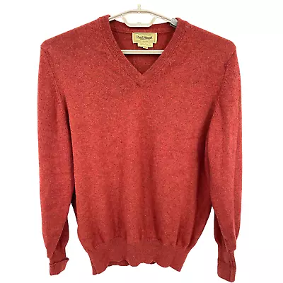 Paul Stuart Vintage Mens 100% Cashmere V Neck Sweater Burnt Orange S/M • $44