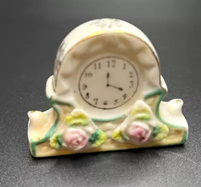 Vintage Miniature Clock Figurine Made In Occupied Japan Pink Roses Dollhouse • $12