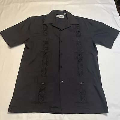 Genuine Habana Guayabera 4 Pocket Short Sleeve Button Shirt Medium Black • $20