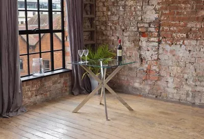 Capri Luxury Glass Dining Table Square 0.75m By 0.75m Seats 2-4 Chrome Clear • £199