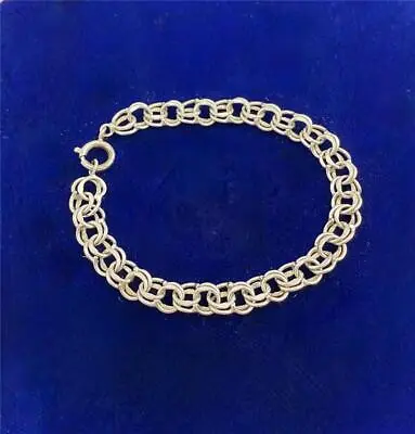 Vintage Sterling Silver Double Link Starter Charm Bracelet 7.5  Long • $25