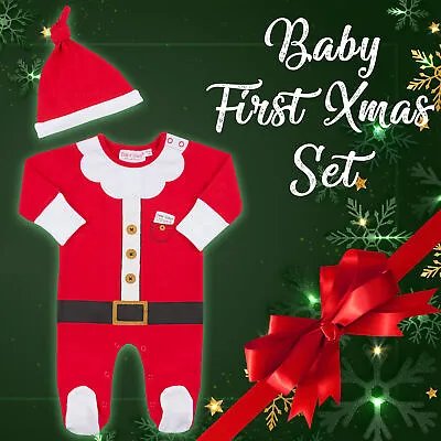 £8.99 • Buy Baby Christmas Outfit First Xmas Gift Set Santa Claus Romper Hat Costume Newborn
