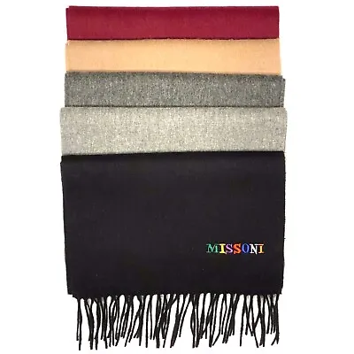 MISSONI Mens Womens Wool Fringe Scarf Multicolor Logo Black Gray Red • $28.99