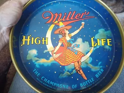 Miller High Life Vintage 12  Metal Beer Tray “Girl On The Moon” Great Condition • $35.99