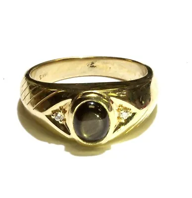 14k Yellow Gold .04ct Diamond Mens Black Star Sapphire Gemstone Ring 10.6g Gents • $577.49