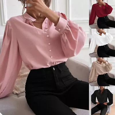 Women Puff Sleeve Casual T-Shirt Plain Blouse Tops Ladies Long Sleeve Shirts Tee • £11.29