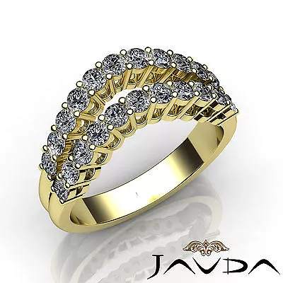 Womens Double Line Half Wedding Band 14k Yellow Gold Round Diamond Ring 1.55 Ctw • $2199