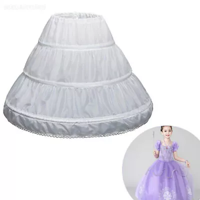 Girls' 3 Hoops Petticoat Full Length Underskirt Slip Flower Girl Crinoline Skirt • $11.99