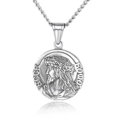 Men Unisex Silver Jesus Christ Face Medallion Pendant Necklace Religious Jewelry • $11.99
