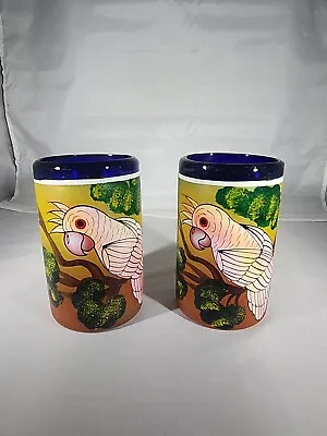 Set Of 2 Hand-blown  Handpainted Mexican Tumblers • $26.90