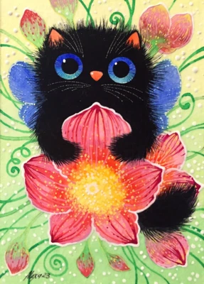 $50 • Buy ACEO Original Watercolor Painting On Paper 3.5x2.5” Art Fairy Cat Design Alexa