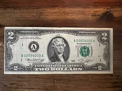 1976 2 Dollar Bill Rare Low Serial Number Misalignment • $899