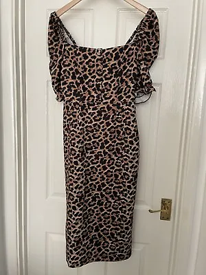 Zara Leopard Print Puff Sleeve Size Medium Midi Dress  • £10